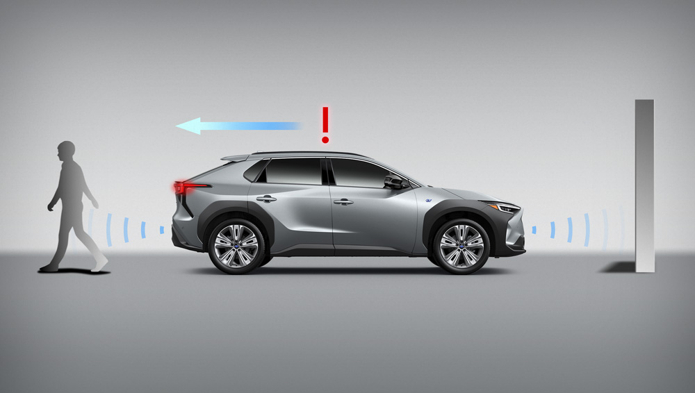 Diagram of how Reverse Automatic Braking works.