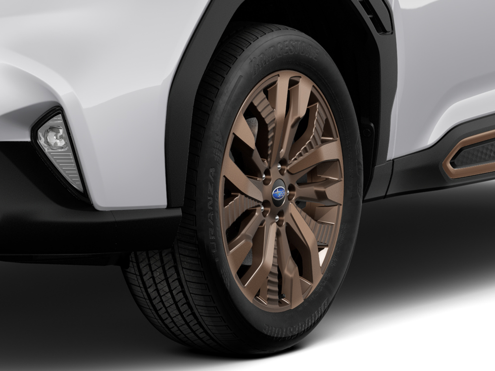 Close up of the 2025 Forester Sport 19-inch bronze painted alloy wheel.