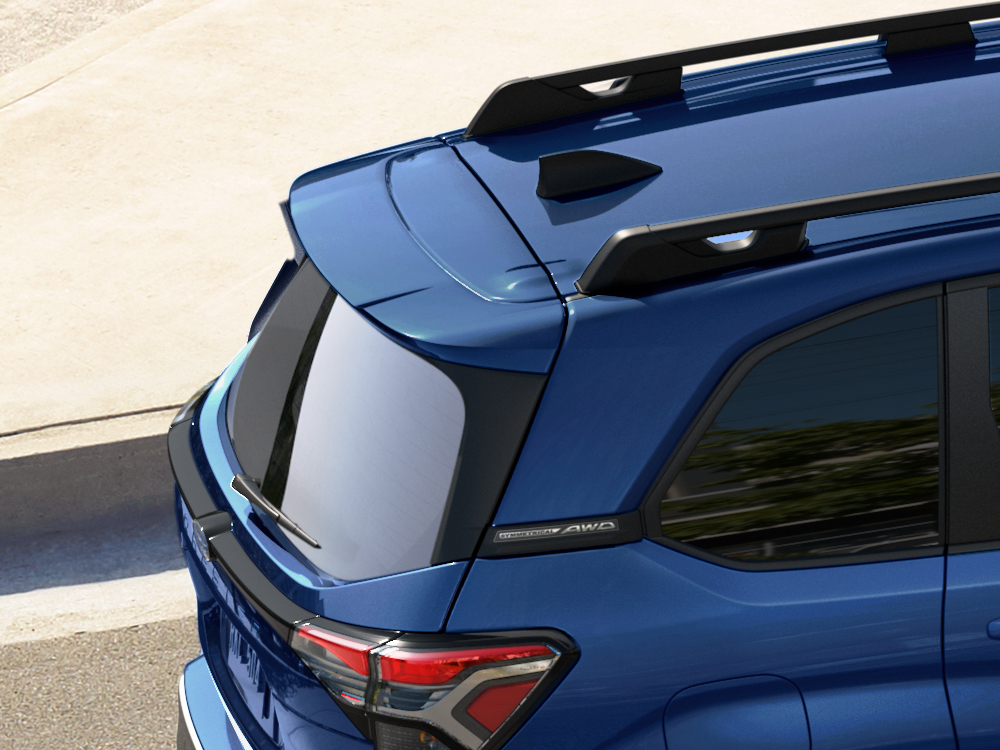 Close up of 2025 Subaru Forester rear roofline spoilers